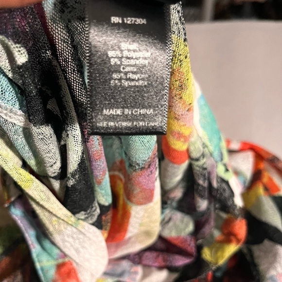 Ali Miles gauzy sheer artsy geometric button down colorful blouse LP - Picture 3 of 10